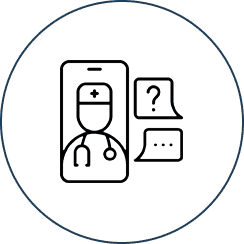 Telemedicine icon with doctor and chat bubbles.