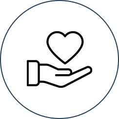 Hand holding heart icon in circle.