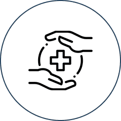 Hands holding a medical symbol icon.