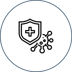 Shield with virus symbol, health protection icon.