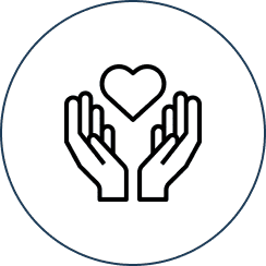 Hands holding heart symbol in circle.