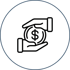 Hands exchanging money with dollar sign.
