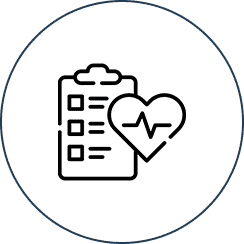 Clipboard with heart and heartbeat line.